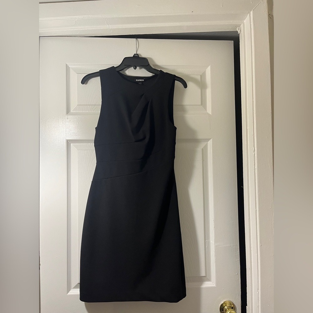Express Black Sleeveless Draped Neck Sheath Dressโ Size S Asymmetrical Pleated
